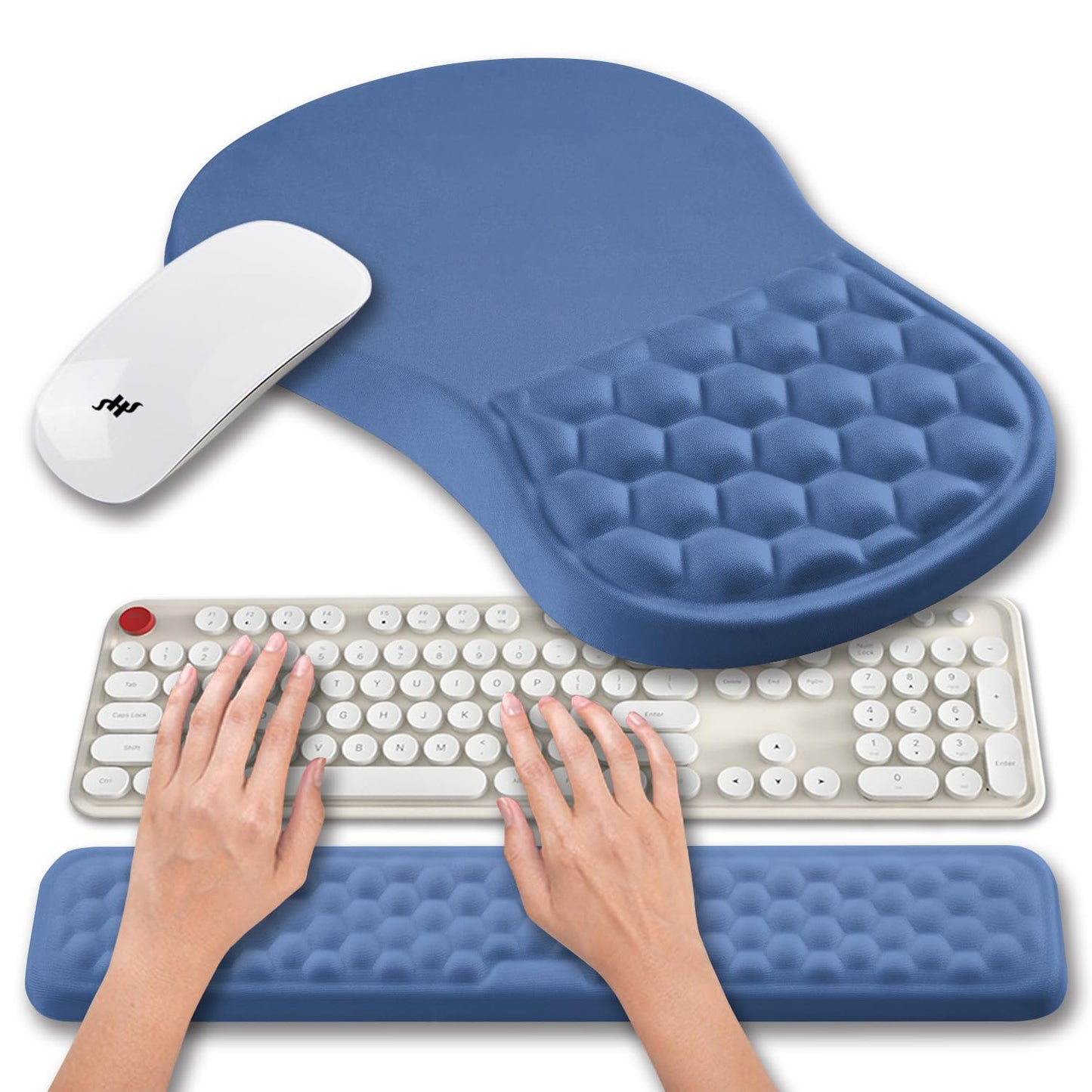Hokafenle 2 in 1 Ergonomic Mouse Pad Wrist Support & Wrist Rest for Computer Keyboard Set, with Relieve Carpal Tunnel Pain Massage Bulge and Full Memory Gel Design (2In1 Set, Dark Purple)