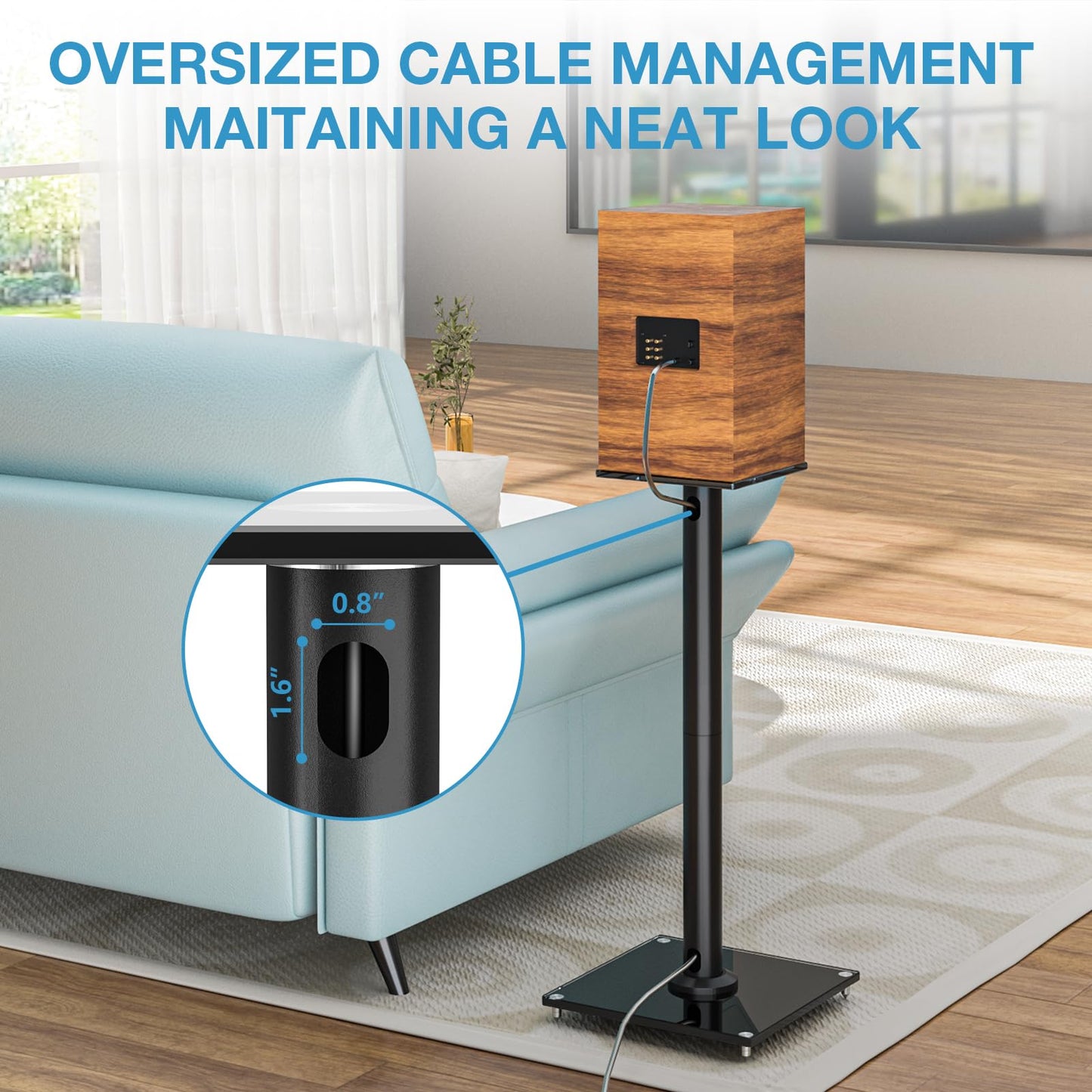 YOMT Universal Speaker Stands Pair for Surround Sound, 28 Inch Floor Speaker Stands with Cable Management Holds 22lbs Bookshelf Speaker Satellite Speaker, 1 Pair