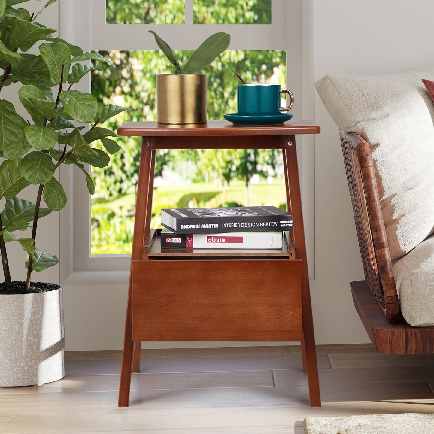 Danrelax Nightstand with Drawer and Storage Shelf, Small Bedside Table for Bedroom, Sturdy & Stylish Brown Bamboo Bed Side Table