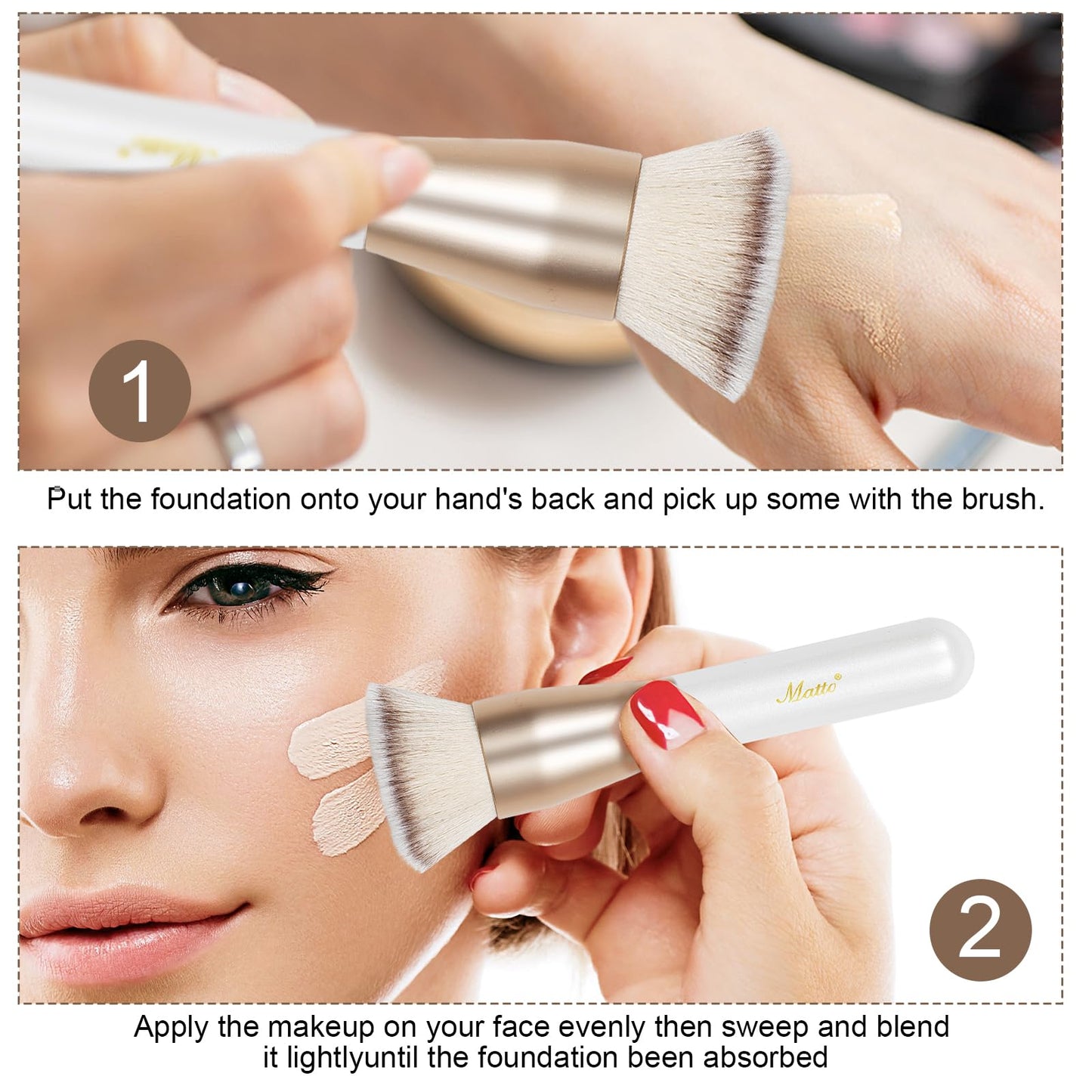 Matto Foundation Brush for Liquid Cream Makeup, Flat Top Cosmetic Brush, Premium Makeup Brush, Tanner Brush, Mineral Powder Buffing, Blending, Stippling Makeup Tools