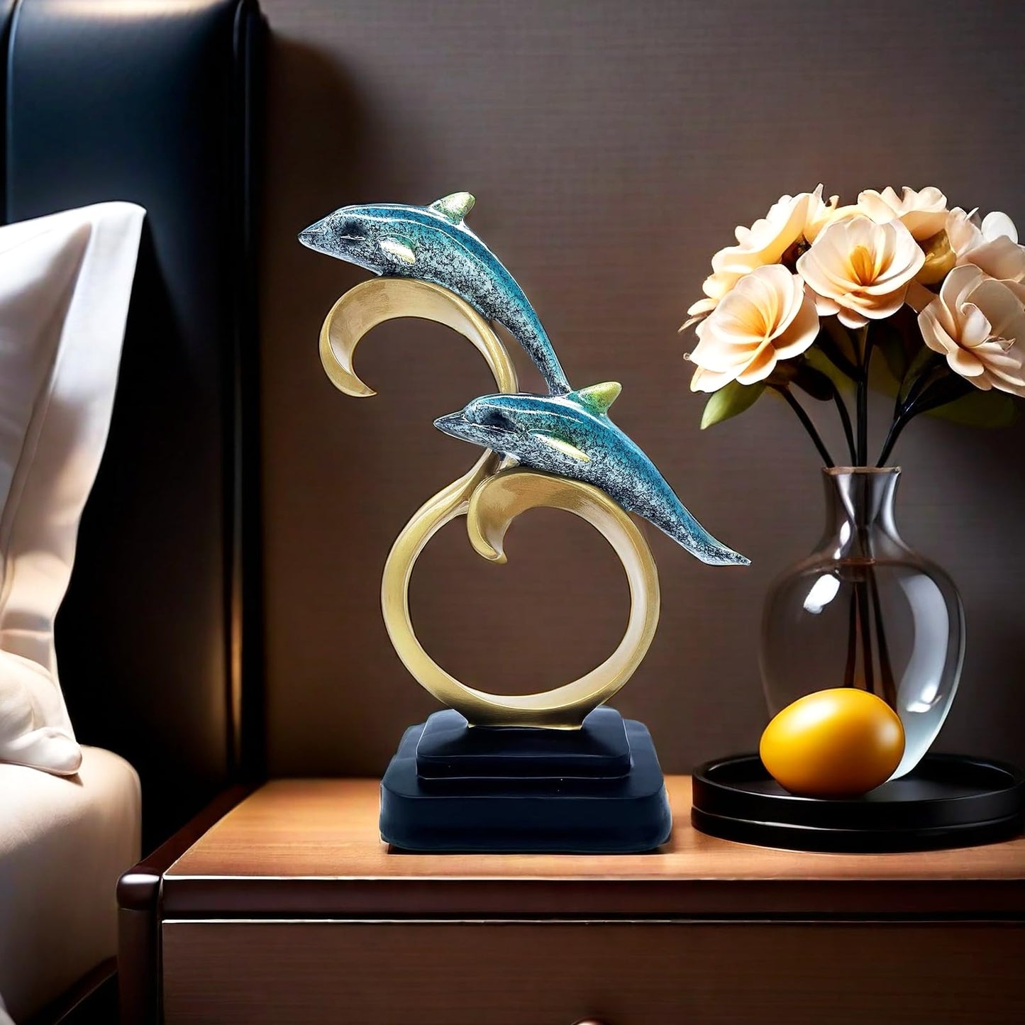 Resin Dolphin Statue Sculpture Frgurine Gift for Home Office Living Room Desktop Display Decorative Decoration (Blue)