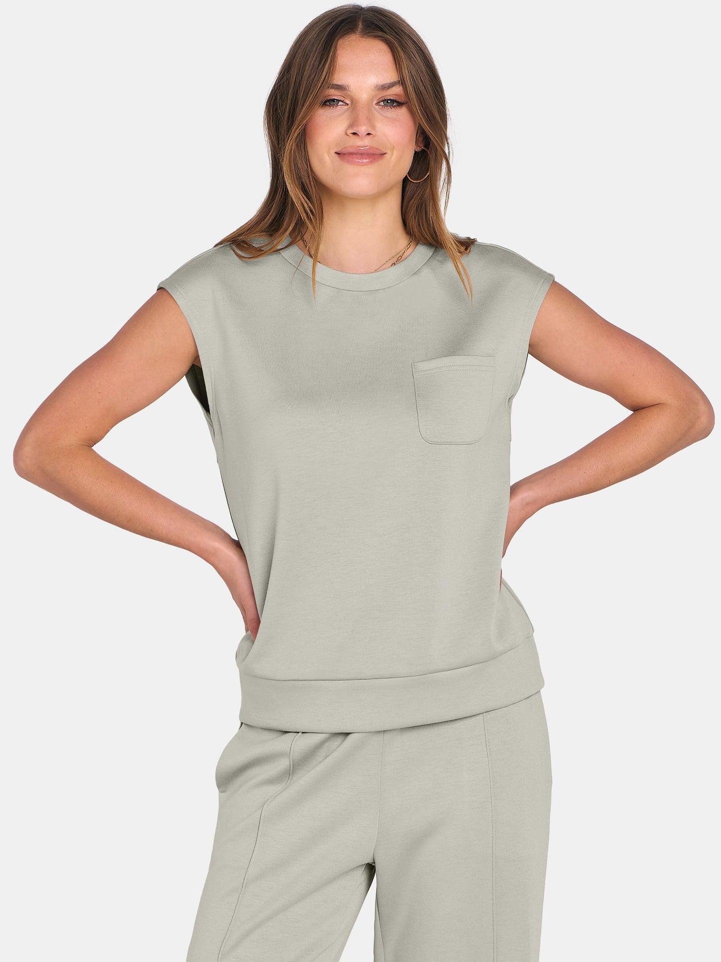 ANRABESS Two Piece Sets for Women Summer Sleeveless Sweatsuits Wide Leg Casual Lounge Set Matching Vacation Travel Outfits Large