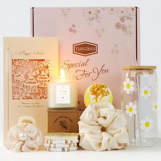 Birthday Gifts for Women Friendship, Teen Girls, Girls, Unique Cute Birthday Gift Box For Girl, Her, Sister, Daughter, Friends, Ideas Cute Daisy Aesthetic Glass Cups Gifts Set