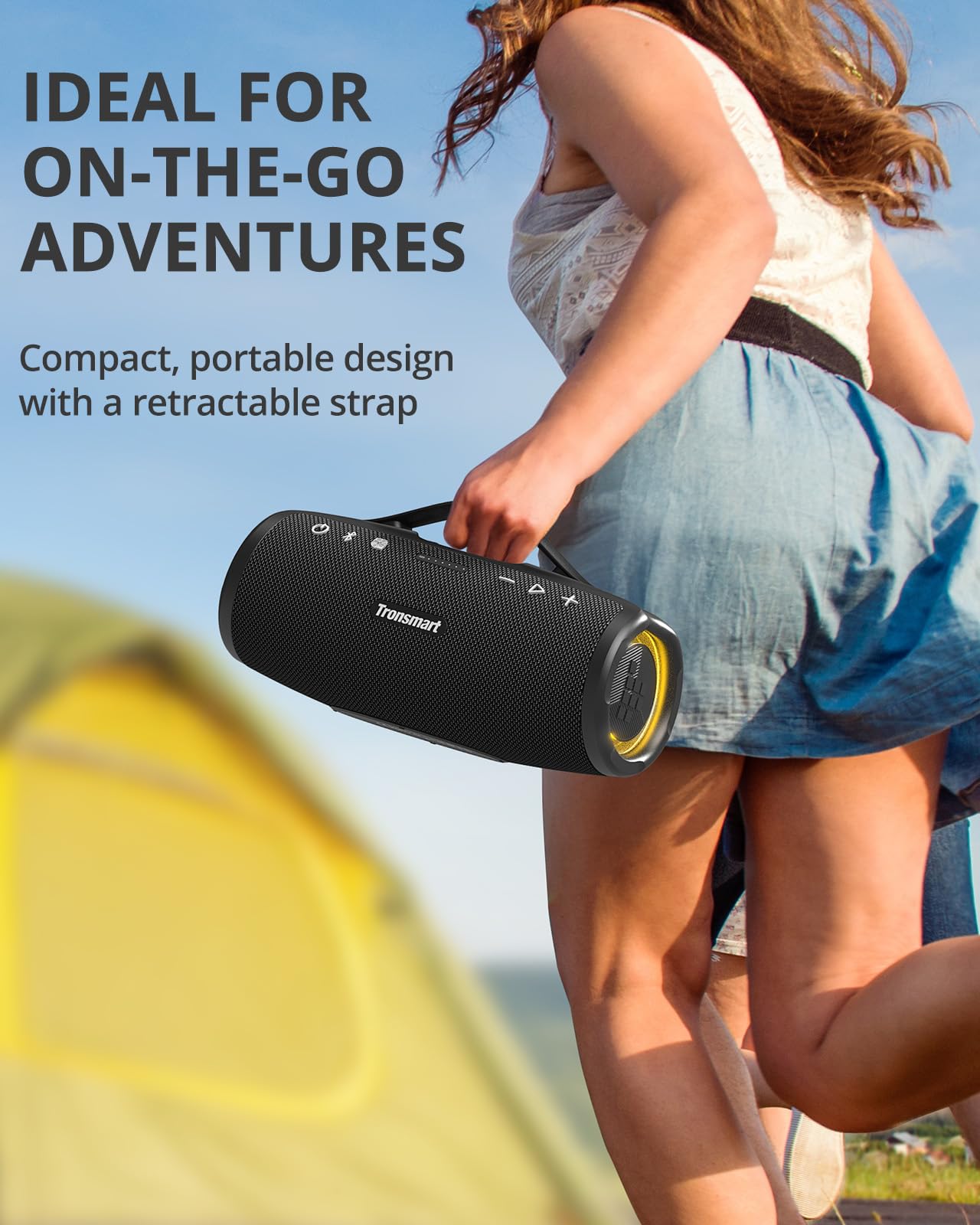 Tronsmart Mirtune S100 Portable Bluetooth Speaker, 50W Punchy Bass &Clear Treble, Retractable Handle, 20H Playtime, IPX7 Waterproof, Customize EQ for Outdoor, Camping,Beach(Black)