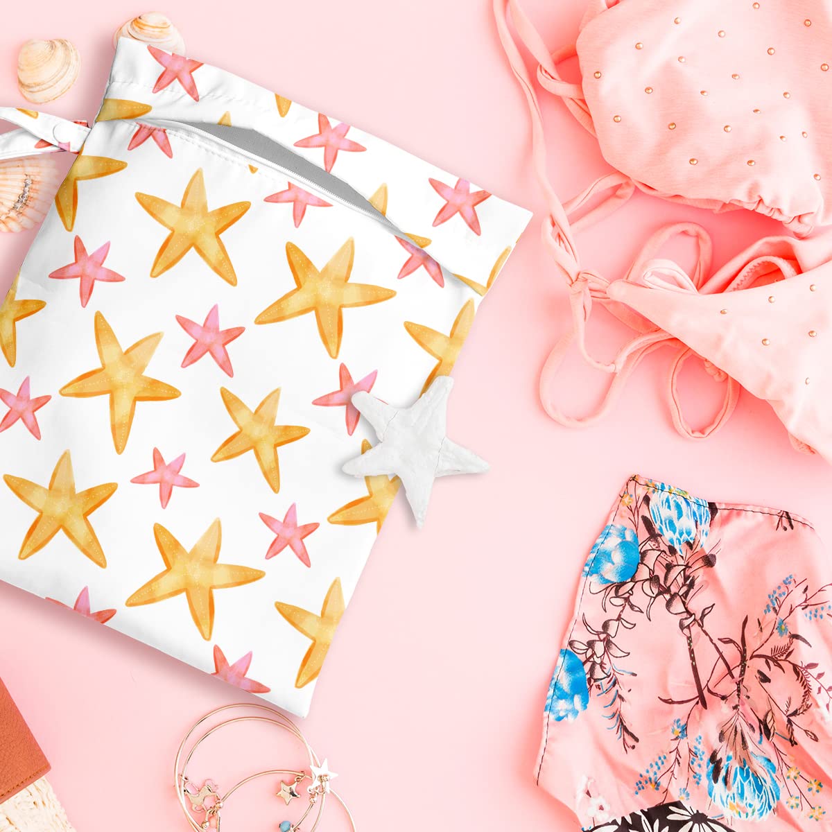 zcyxuuw Wet Dry Bag, Wet Bag for Swimsuit, Travel, Beach, Pool, Diapers, Dirty Yoga Gym Clothes, Makeup Bag, Beach Wedding Supplies, Waterproof Reusable Shell Pearl Starfish Whale