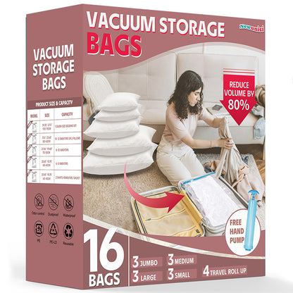 12 Pack Travel Compression Bags - Reusable Travel Space Saver Vacuum Storage Bags for Luggage, Camping, and Storage (No Vacuum or Pump Needed)