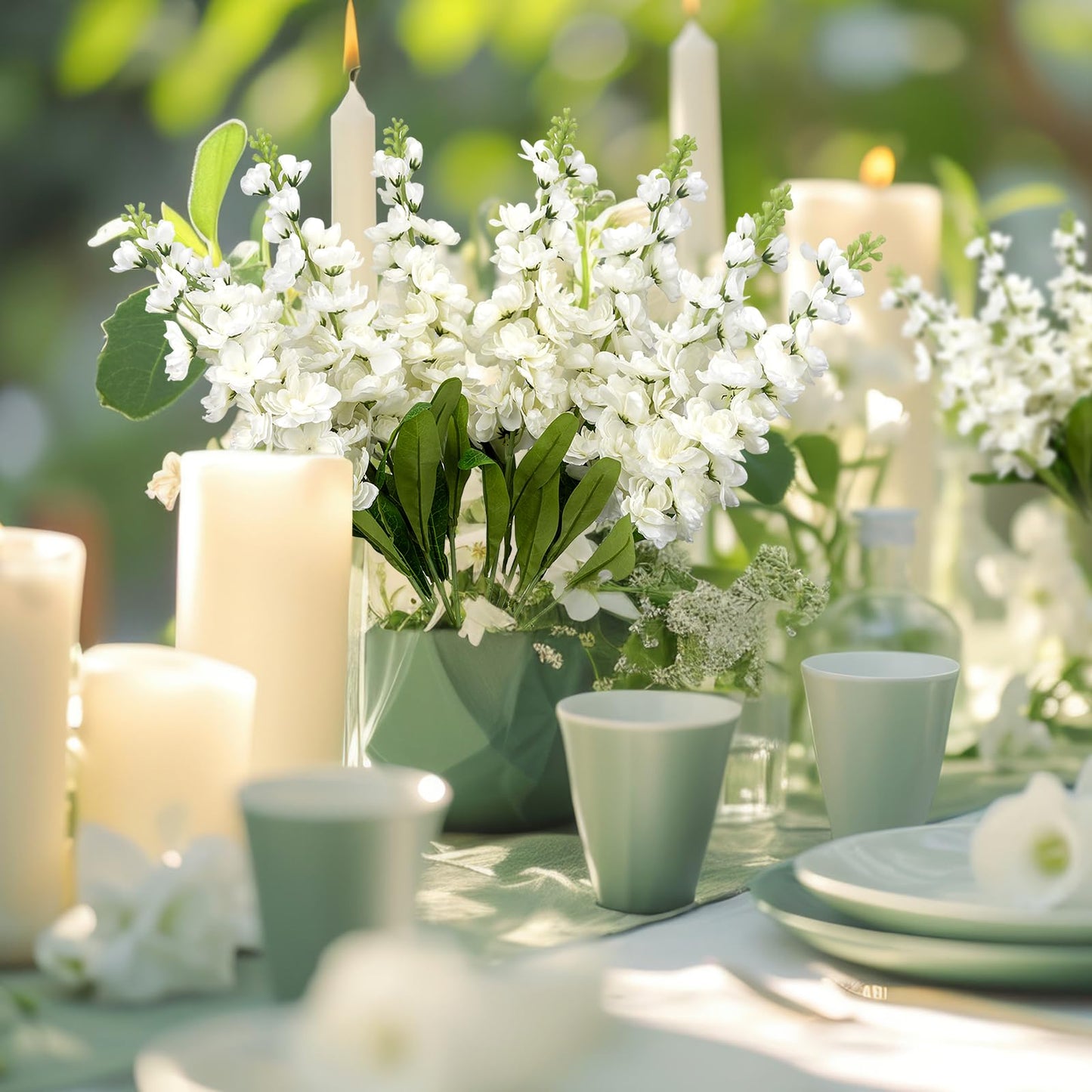 6PCS 36.2 inch Delphinium Artificial Flowers Larkspur Fake Flowers Long Stem Faux Silk Delphinium Flowers Bulk for Tall Vase for Home Wedding Floral Arrangement Centerpiece Table Decorations (White)