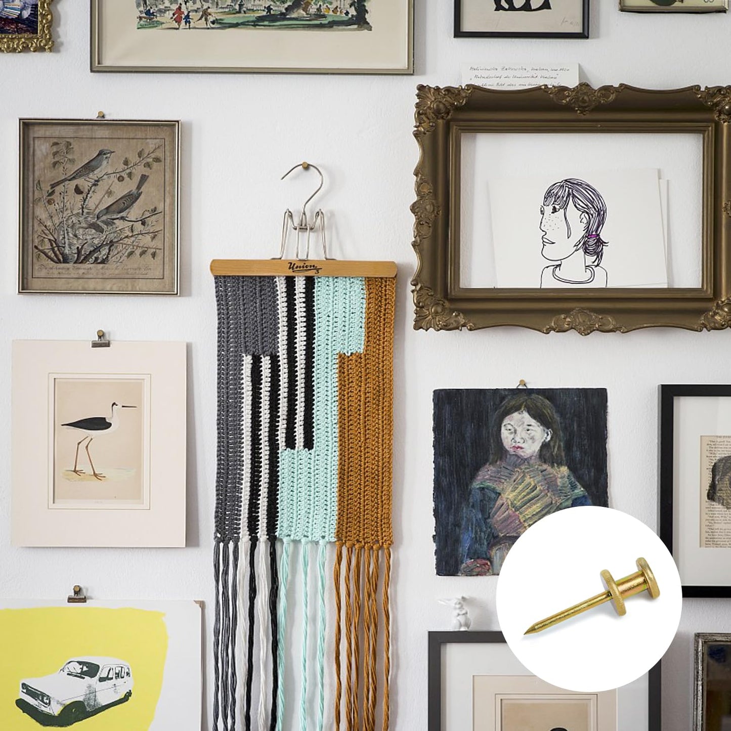 FUZANWJ Double Headed Picture Hangers(20lbs-50pcs), Picture Hanging Nails, Thumb Tacks for Wall Hanging, Wall Nails for Hanging, Professional Plaster Picture Hooks for Wooden Wall or Drywall