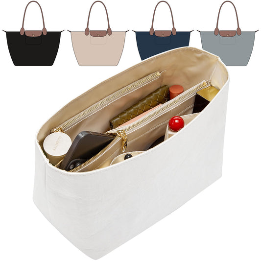 Doxo Upgraded longchamp Organizer Insert, Bag Organizer Insert for Long Champ Large and More, Ultra-light Waterproof DupontPaper le pliage Large Organizer, Keeps Tote Handbag Neat(White,L)