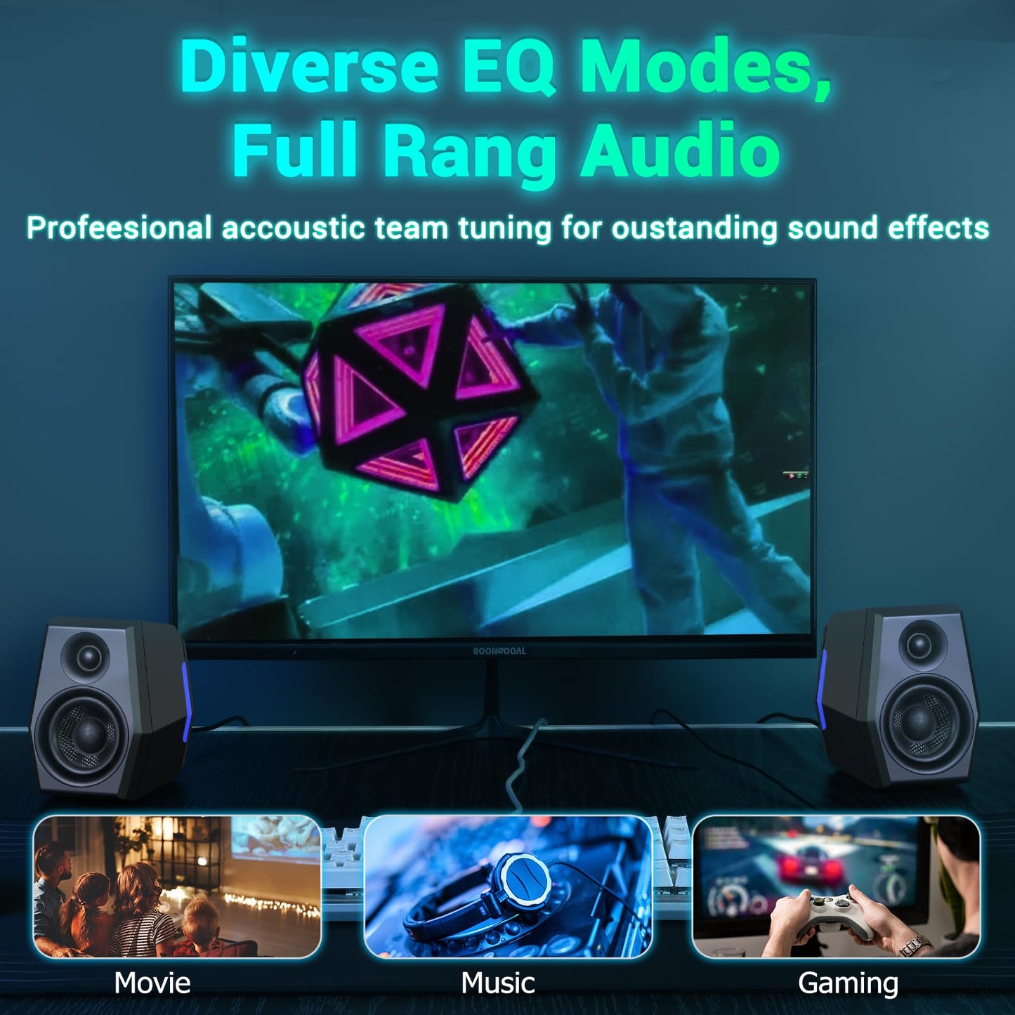 Sanyun SW209 36W Computer Gaming PC Speakers - 2.75" Fiberglass Woofer and Silk Dome Tweeter - Built-in 24bit DAC Dynamic 3D Surround Sound - Bluetooth 5.2 USB 3.5mm Aux Inputs - RGB Light - Black