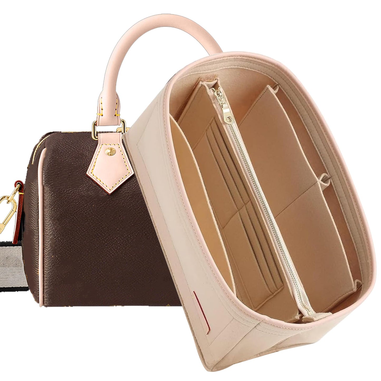 Doxo Purse Organizer Insert, Bag Organizer for Tote & Handbags, Bag in Bag, Perfect for LV Speedy 20,Alam BB,Petit Noe and More(Beige,Small)