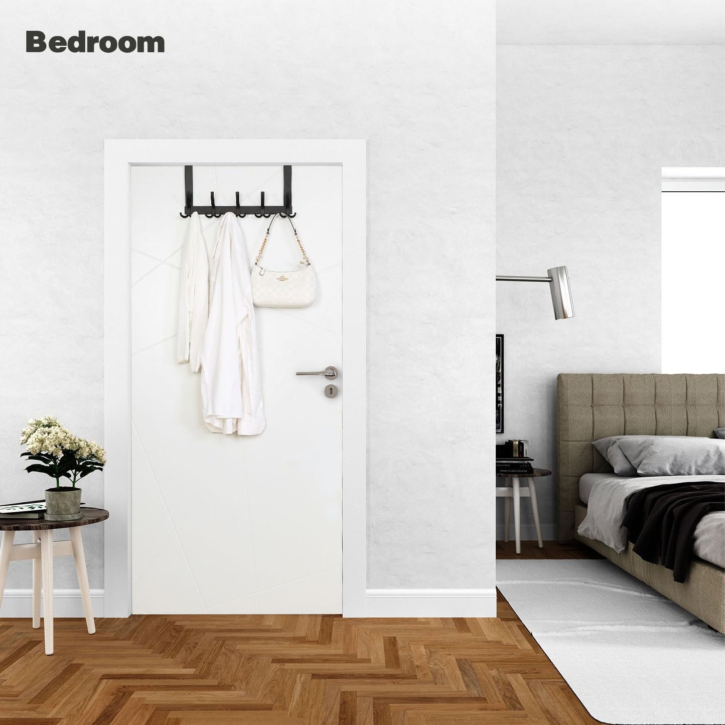 Optish Over The Door Hooks for Hanging, Over The Door Hanger, Over The Door Towel Rack for Bathroom with 5 Triple Coat Hooks, Bathroom Towel Holder Towels Hanger (Black, 1 Pack)