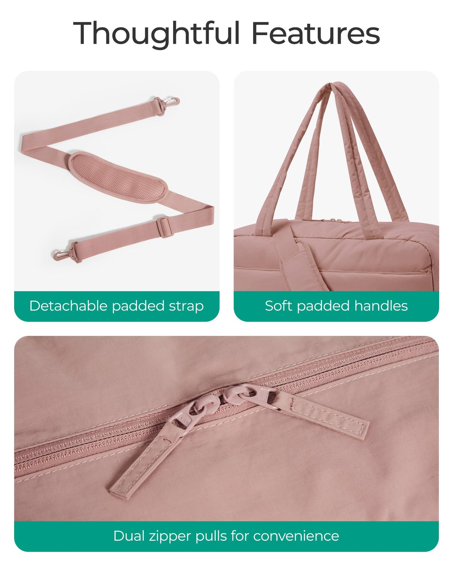 BAGSMART Gym Bag for Women, 31L Travel Duffle Bag Puffer Tote Quilted Laptop Carry on, Weekender Overnight Organizer for Travel, Water Resistant, Dark Pink