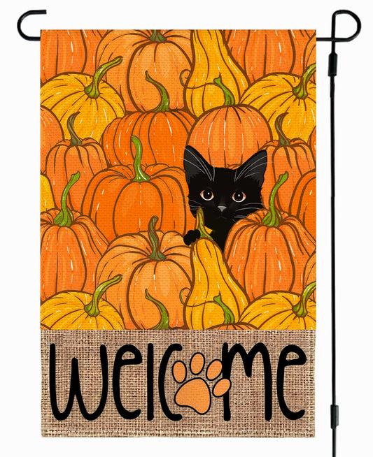 RABUSOFA Fall Garden Flag Double Sided Outside,Black Cat Pumpkins Autumn Welcome Seasonal Thanksgiving Holiday Yard Outdoor Flag