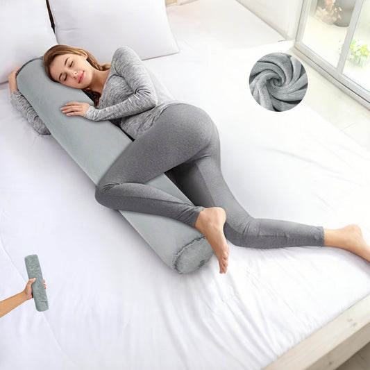 YEEKORO Long Body Pillow for Adults, Inflatable Full Body Pillow, Multifunctional Side Sleeper Pillows, Round Bolster Pillow for Bed (Grey, 120cm/47.24inch)