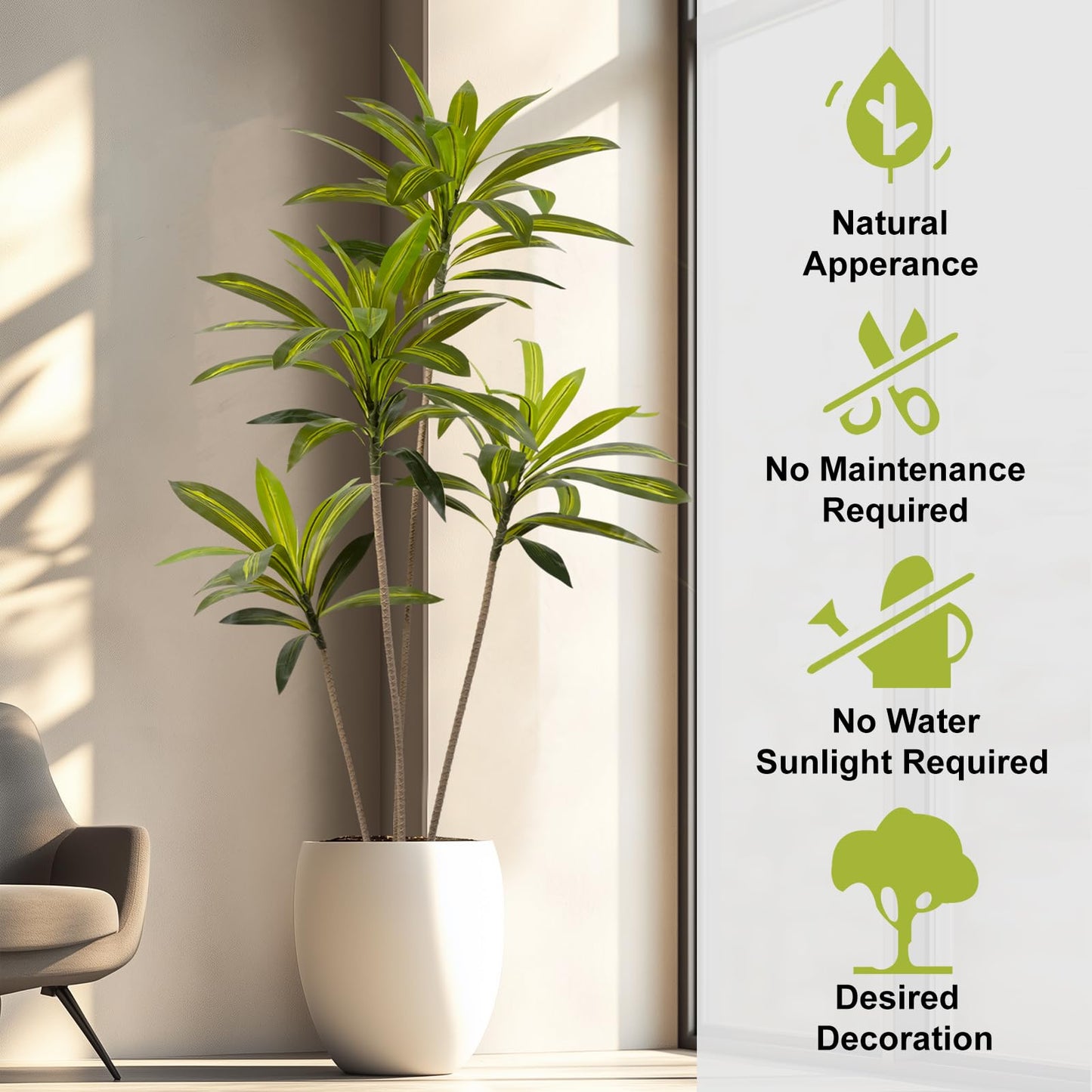 Artificial Dracaena Tree 6FT - Faux Tree Faux Yucca Floor Plant Faux Plants Indoor Artificial Trees for Home Office Living Room Decor Indoor
