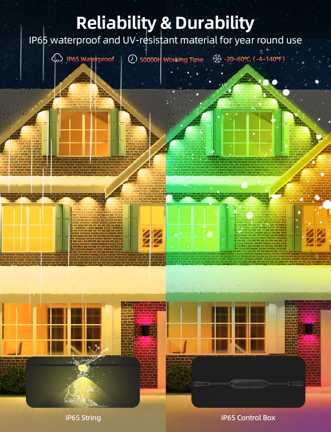 APPECK Permanent Outdoor Lights 100ft with 72 LEDs, DIY Scene Modes, Smart RGBW String Lights Waterproof, App & Remote Control for Christmas, Holidays, Compatible with Alexa, Google, Black