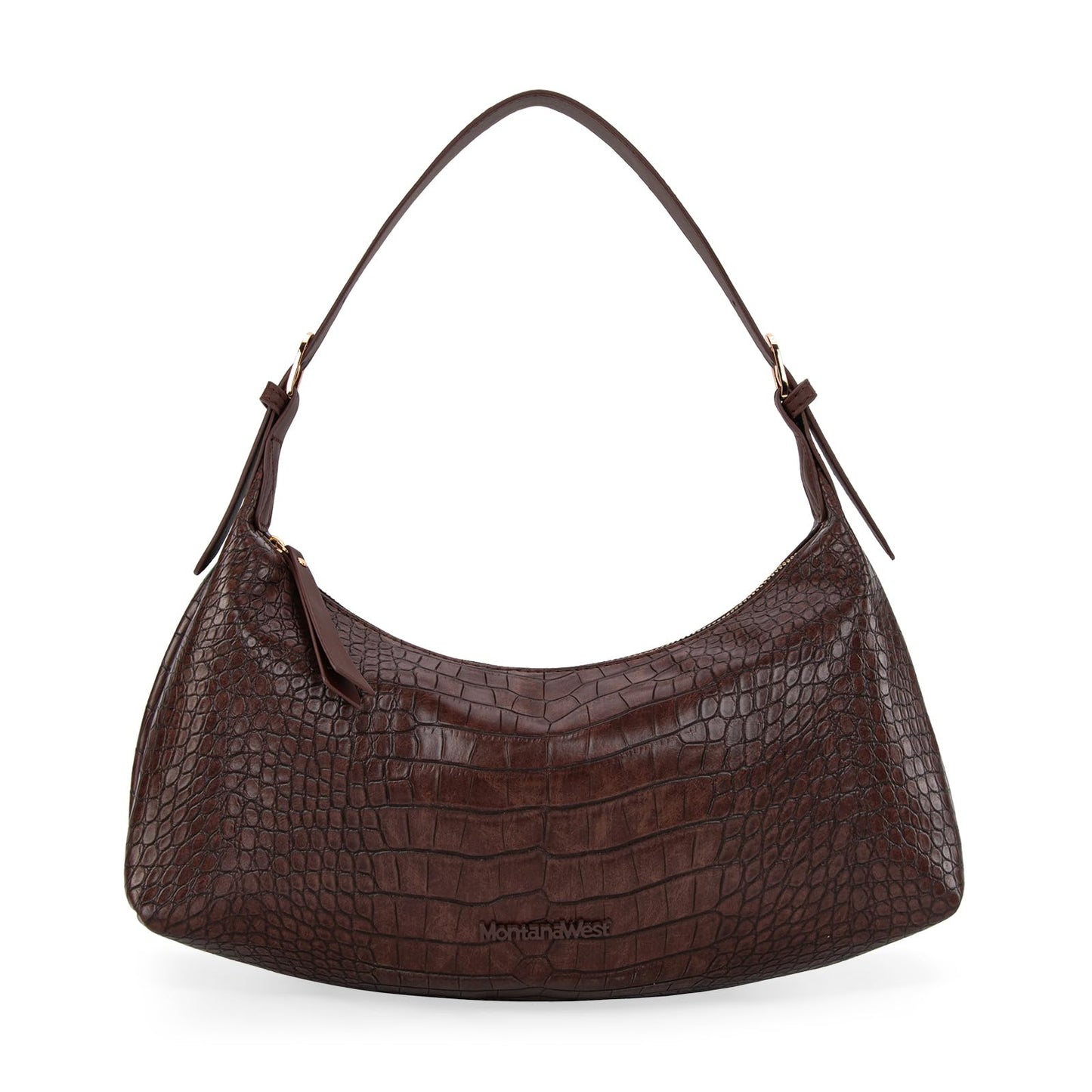 Montana West Shoulder Hobo Bags for Women Crocodile Trendy Purses Vegan Leather Crescent Purses Coffee Gift MWC-0732CF