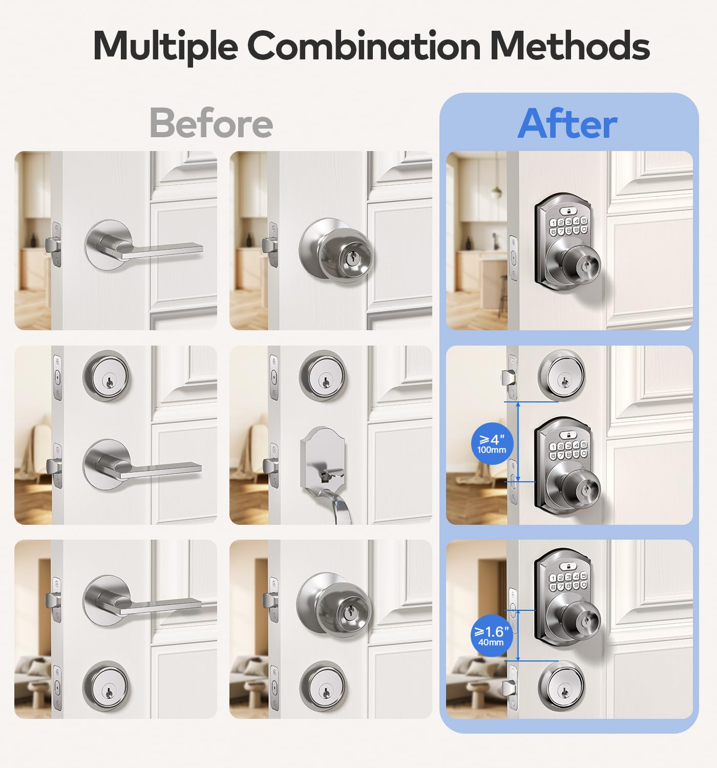 TEEHO Keyless Entry Keypad Door Lock with Handle, Electronic Digital Smart Locks for Front Door, Easy to Install Keypad Deadbolt with Code for Bedroom, Anti-Peeping Password - Nickel