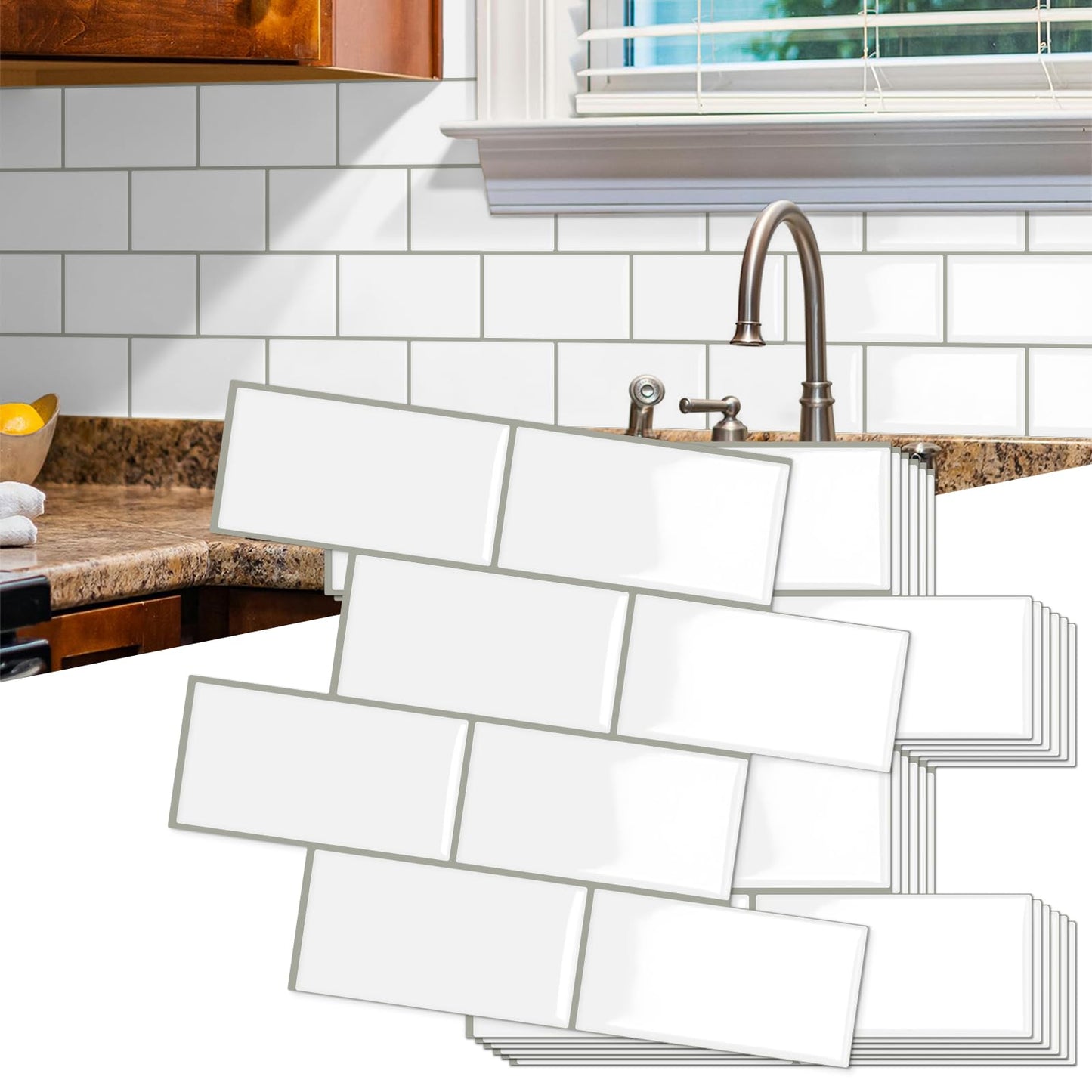 10 Sheet Thicker Subway Tiles White Peel and Stick Backsplash,12.6"x10.6" Self Adhesive Wall Tile Stick on Splashback for Kitchen and Bathroom