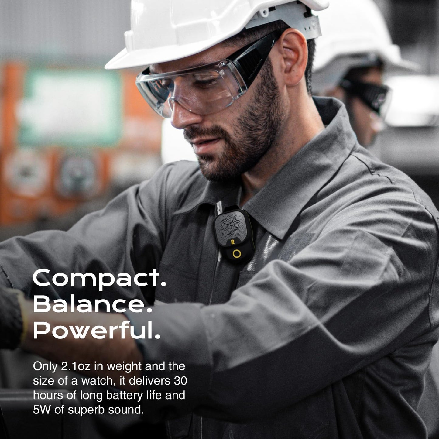 Rythflo Wearable Bluetooth V5.3 Speaker, 30H Working Time Clip-On Wireless Jobsite Water-Resistant Portable Speaker, Built-in ENC Mic for Hands-Free Music/Calls, IPX7 Waterproof, TWS Portable Speaker