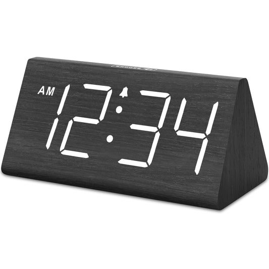 DreamSky Wooden Digital Alarm Clock for Bedroom - Living Room Desk Clock with Large Numbers, Bedside Nightstand Clock with USB Port, Adjustable Volume, Dimmer, DST, Office Wood Décor, Adapter Powered
