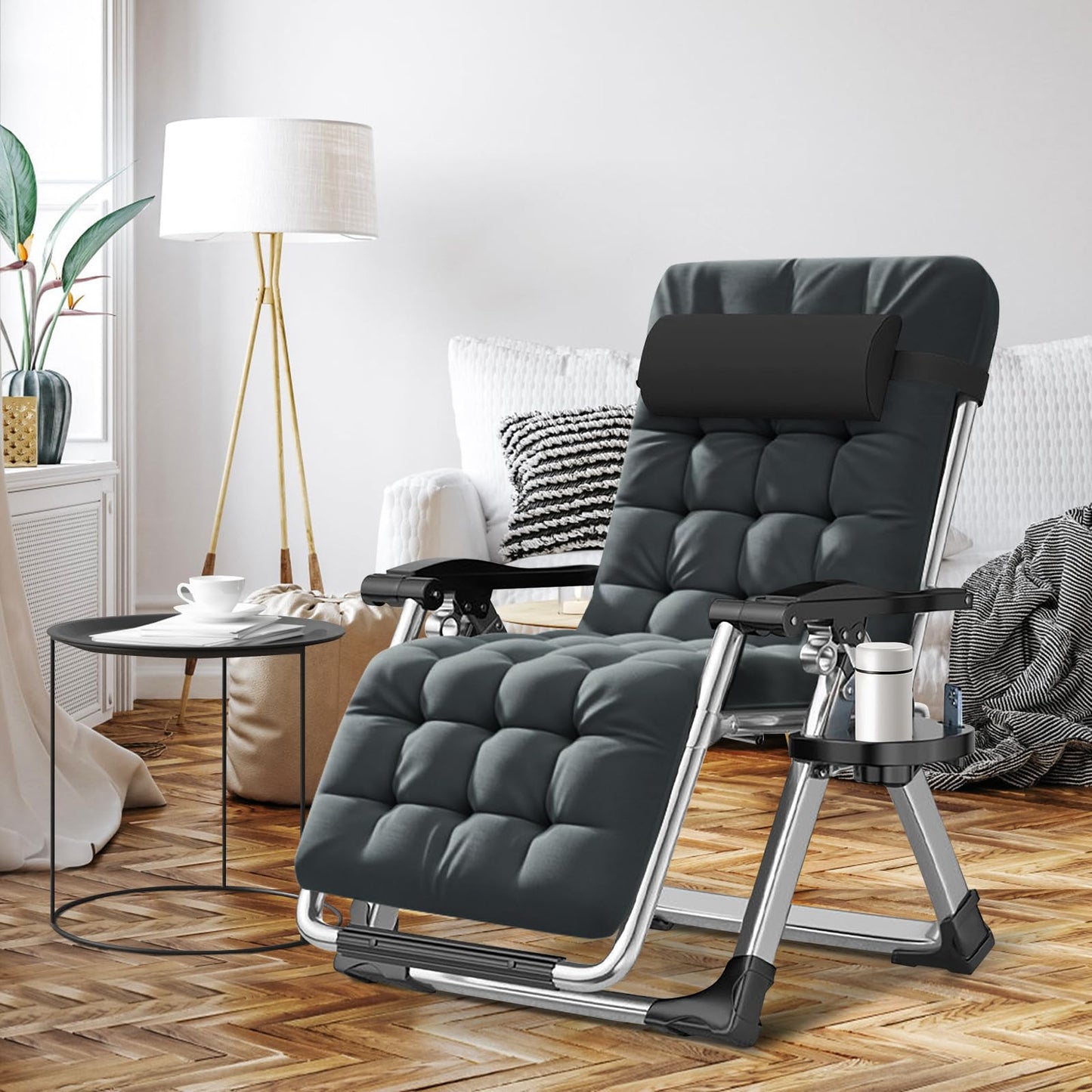 ABORON Zero Gravity Chair,Premium Outdoor Lawn Folding Lounge Chairs,Sturdy Adjustable Reclining Patio Chairs with Removable Cushion,Headrest & Tray