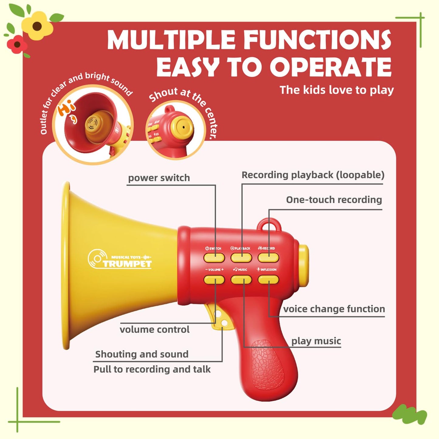 Voice Changer for Kids, Megaphone for Kids, Voice Changing Device Recorder for Boys & Girls Ages 3+ Years Old and Up Birthday Gifts Noisy Toys Kids Voice Changer Toy for Boys and Girls