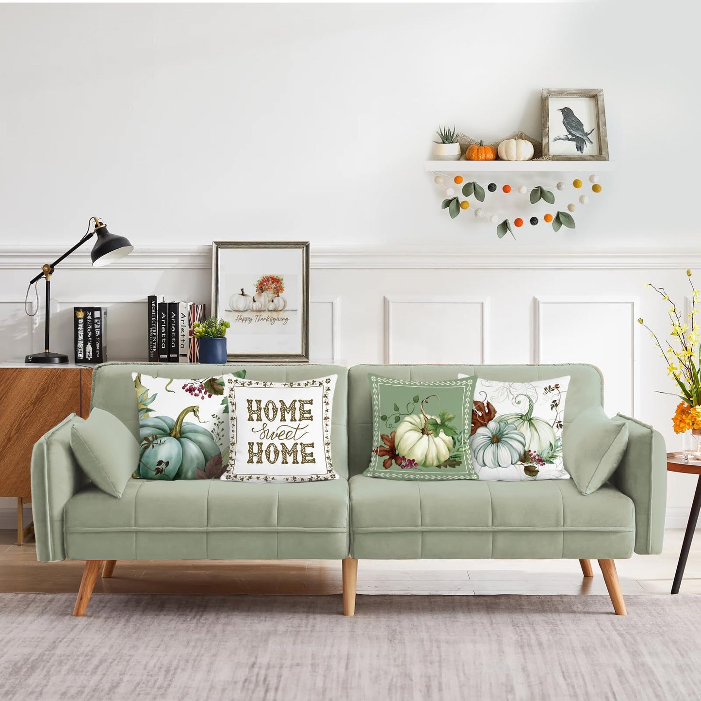 Bonhause Fall Pumpkin Throw Pillow Covers 18 x 18 Inch Autumn Thanksgiving Decorative Pillow Cases for Couch Sofa Home Fall Decor Set of 4