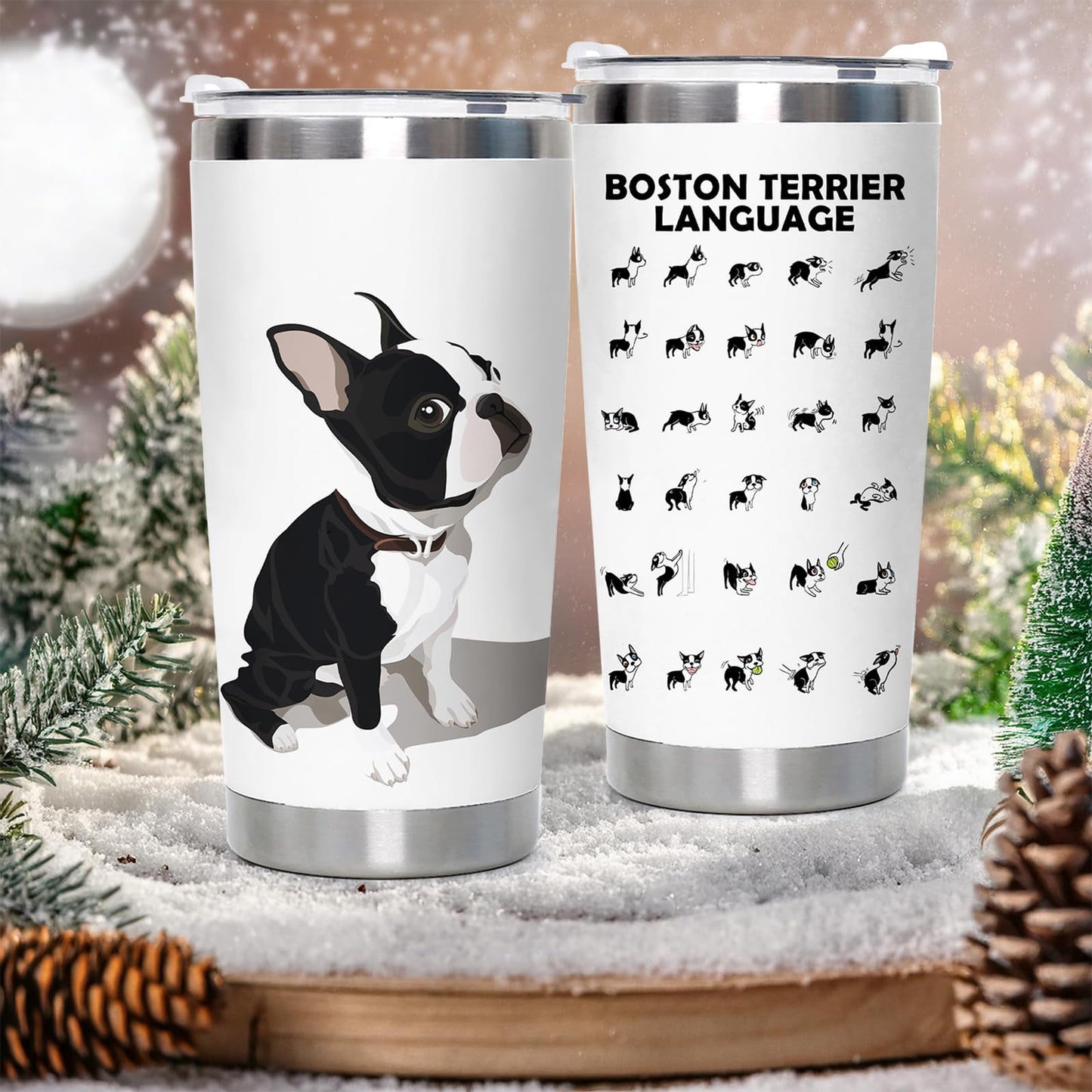 Boston Terrier Stainless Steel Tumbler with Lid 20oz Funny Bulldog Vacuum Insulated Tumbler Ideal Gifts to Dog Mom, Dad, Kids, Water Coffee Cup Travel Mug Home Office Outdoor Mug