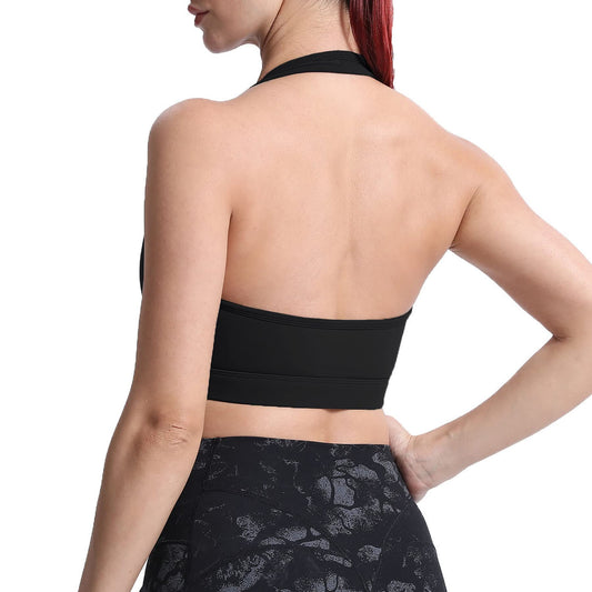Aoxjox Women's Workout Sports Bras Fitness Halter Bra Yoga Crop Tank (Black, Small)