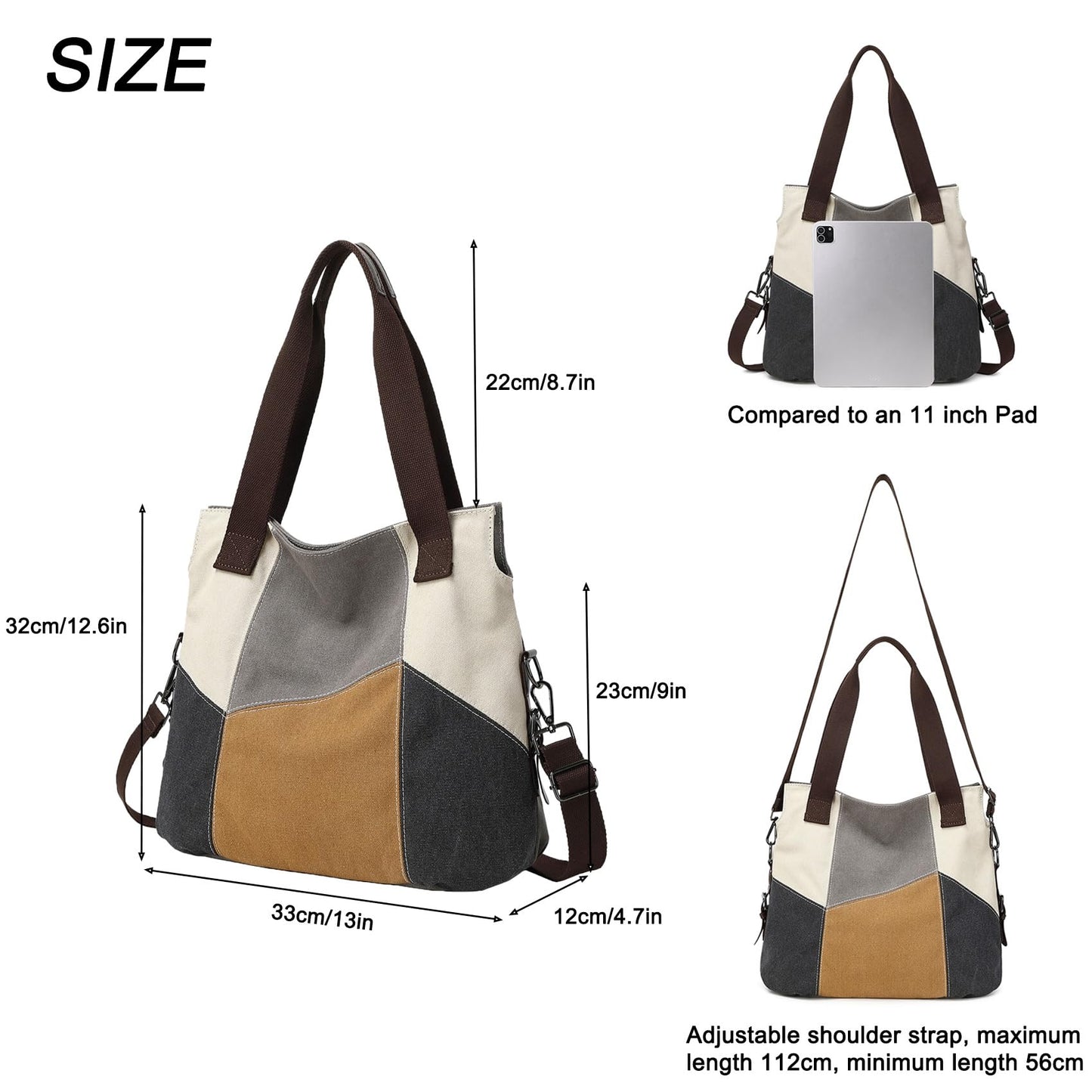 LAKE OF FIRE Women's Canvas Handbags Tote Purse for Work,Medium Casual Multi Pocket Crossbody Tote Bag with Shoulder Strap(Gray)