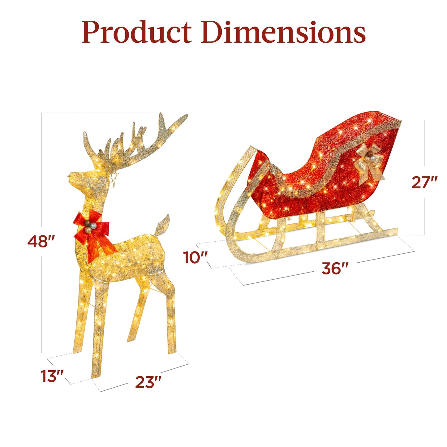 Best Choice Products Lighted Christmas 4ft Reindeer & Sleigh Outdoor Yard Decoration Set w/ 205 LED Lights, Stakes, Zip Ties - Gold