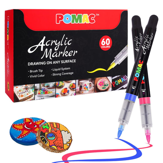 Acrylic Paint Markers Pens 12 Assorted Colors, Water-Based Paint Markers Brush Tip, No-Bleed Liquid Acrylic Marker Pens Waterproof for Fabric, Canvas, Rock, Glass, Wood, DIY Crafts, Art Supplies