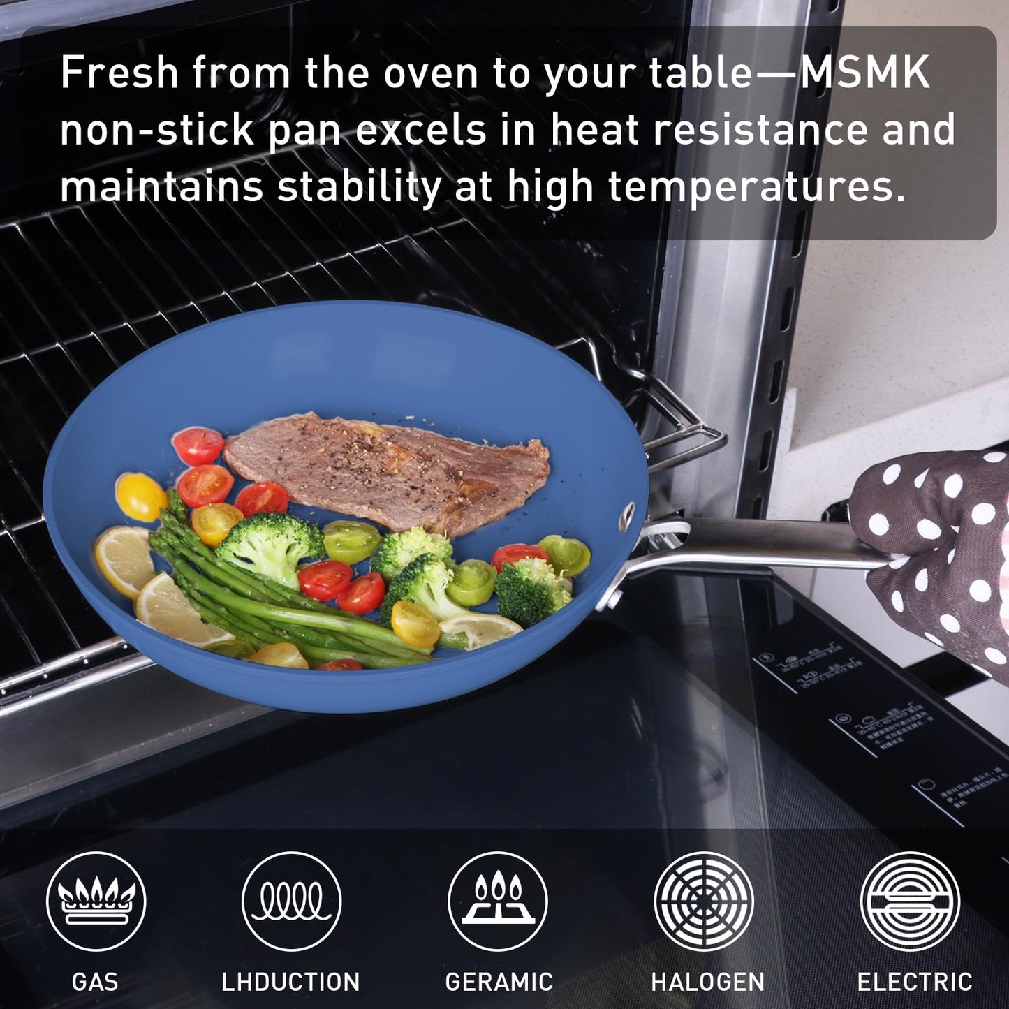 MsMk Ceramic Nonstick 8-inch and 10-inch Frying Pan Set, No PFAS & PTFE & PFOA, Stainless Steel Handle, Dishwasher & Oven Safe,Blue