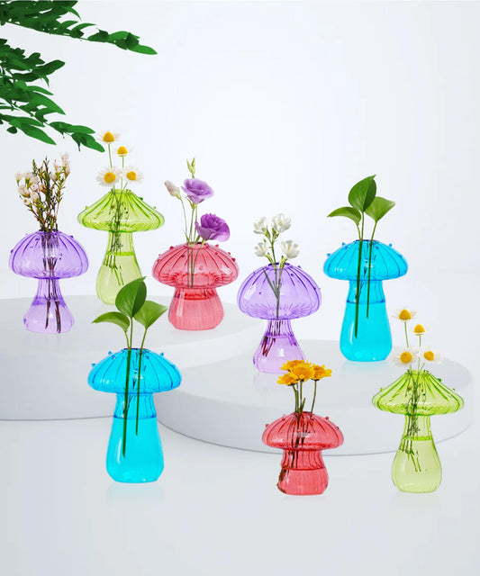 Nacome Mushroom Glass Propagation Station for Plants: Set of 8 Colored Vases Terrarium Kit for Home Office Indoor Hydroponics Decor - Birthday Gifts for Women Mom Grandma