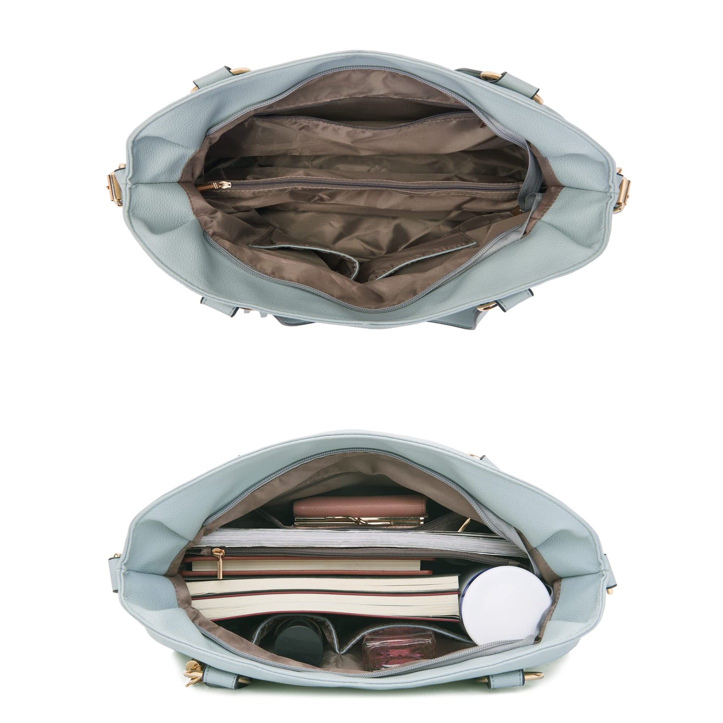 Purses And Wallets Set For Women Tote Handbags Large Hobo Bag Purse With Wallet 3PCS GreyBlue