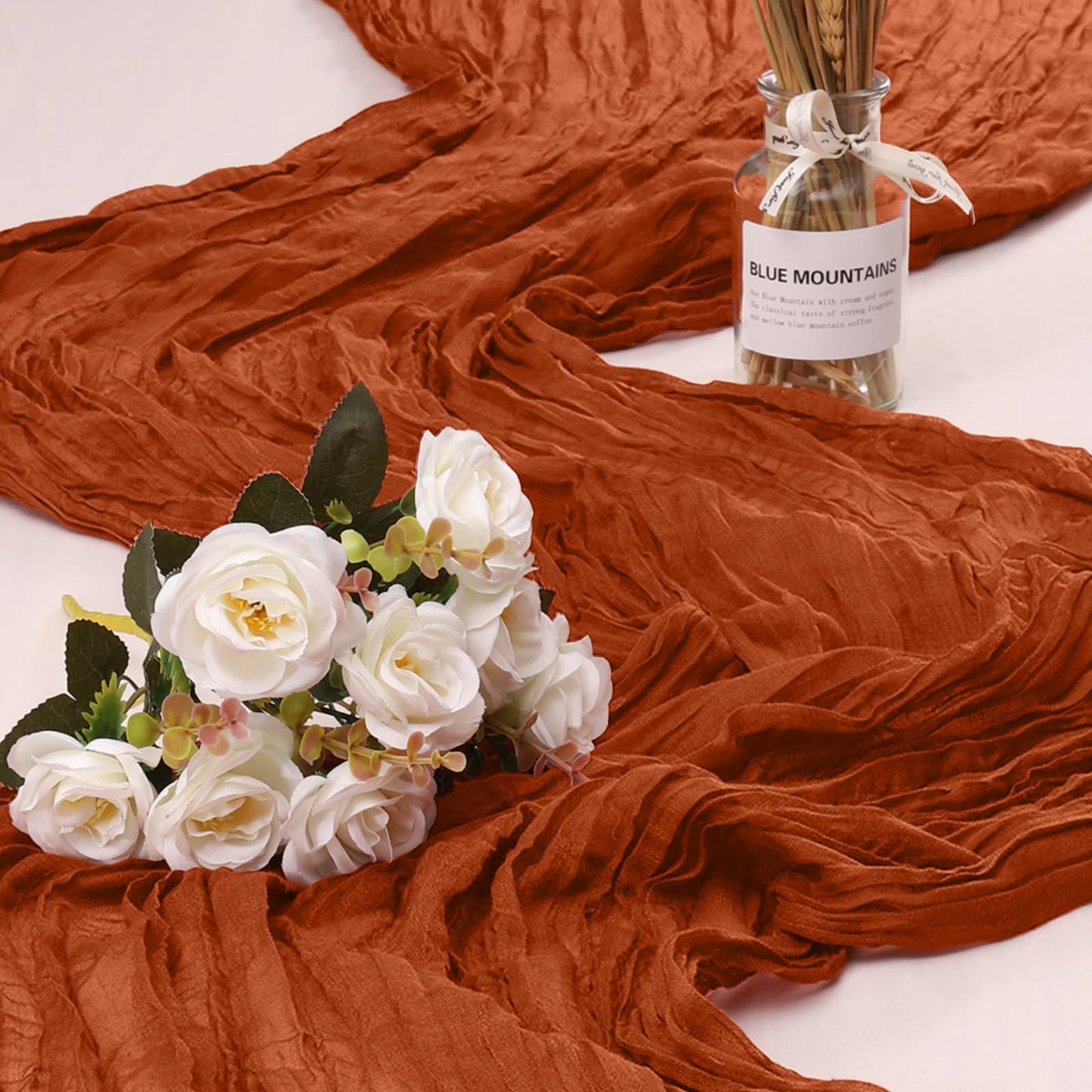 12 Pack Cheesecloth Table Runner, Runner Gauze Boho Wedding Decor Romantic Table Runner for Wedding Birthday Party(35" x 118") (Terracotta)