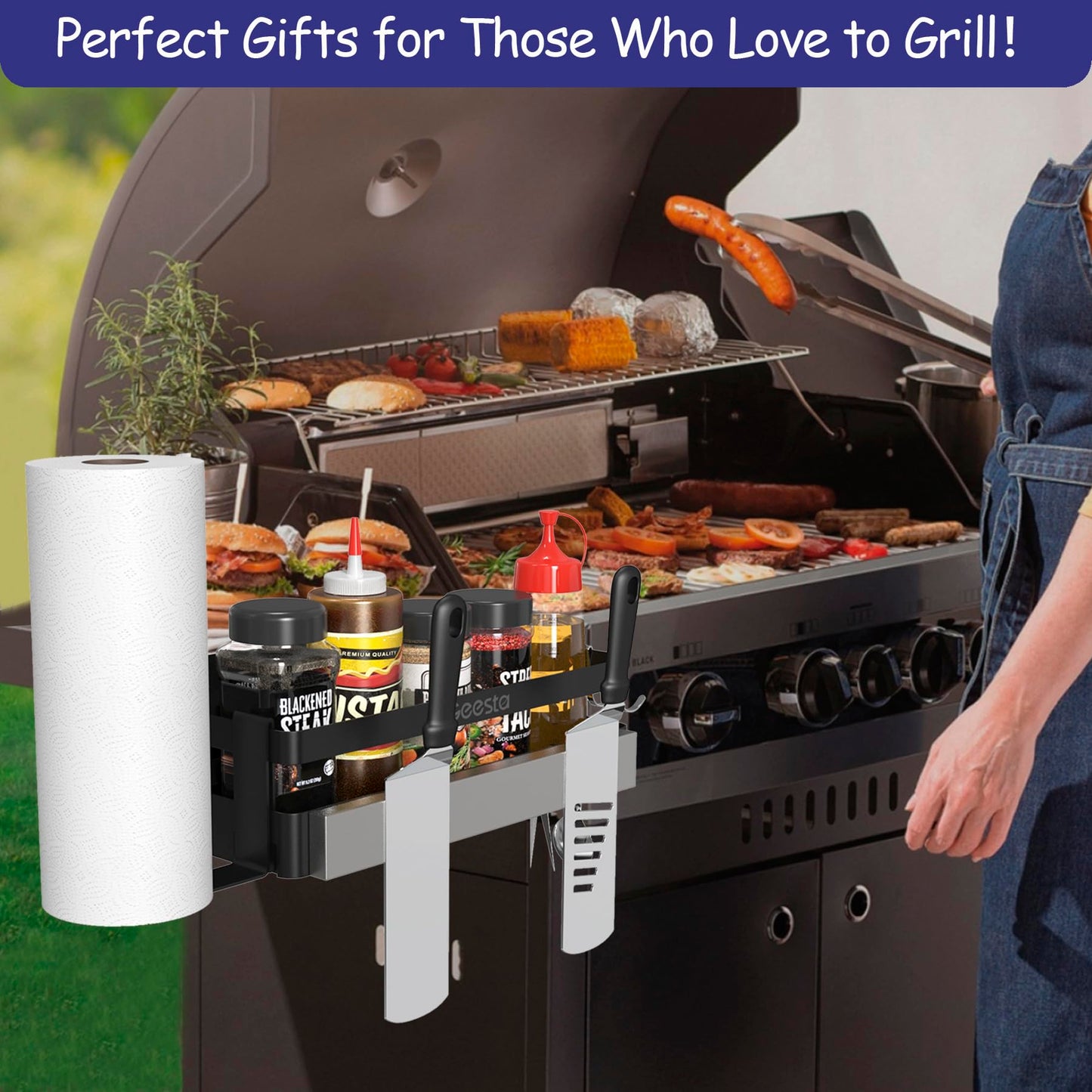 Geesta Upgraded Griddle Caddy for Blackstone 28"/36" Griddles/Weber Grill/Prep Cart, BBQ Grill Accessories Space Saver with Magnetic Tool Holder & Paper Towel Holder