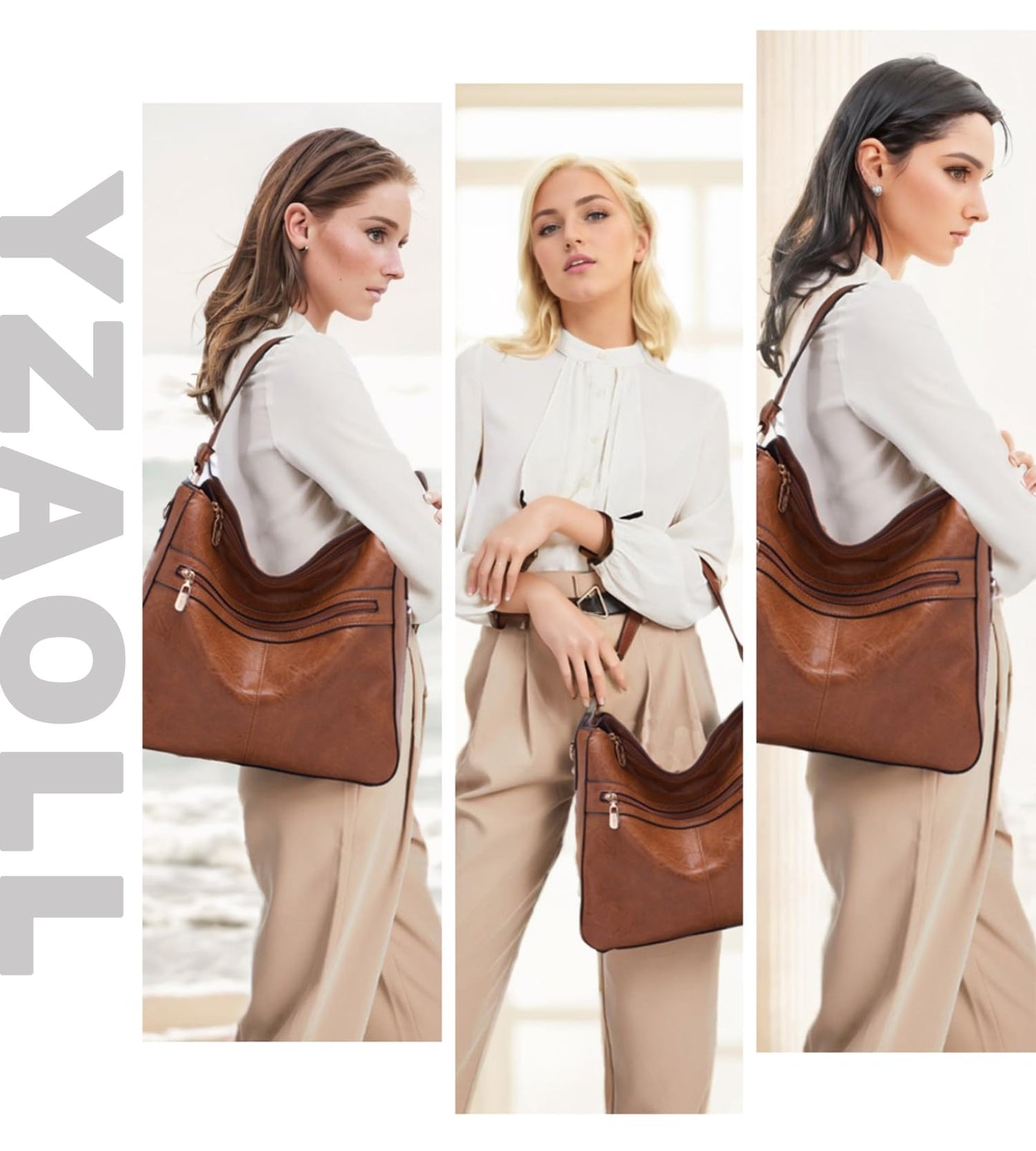 Womens Large Leather Hobo Handbag Ladies Fashion Tote Satchel Shoulder Crossbody Bags 3pcs Purses Set