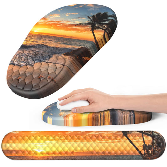 Ergonomic Mouse Pad and Keyboard Wrist Rest with Massage Design, Space-Saving Mouse Pad Wrist Support, Memory Foam Wrist Rest with Non-Slip PU Base for Computer Desk, Black