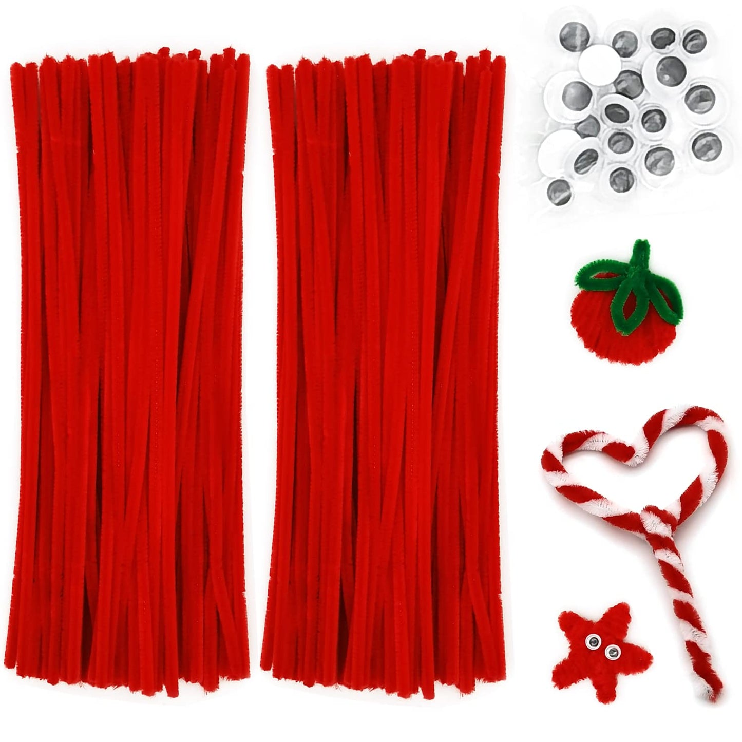 100 Pcs Black & 100 Pcs White Pipe Cleaners Set with 20 pcs Googly Eyes,Chenille Stems Pipe Cleaners Supplies for DIY Craft Projects and Decorations
