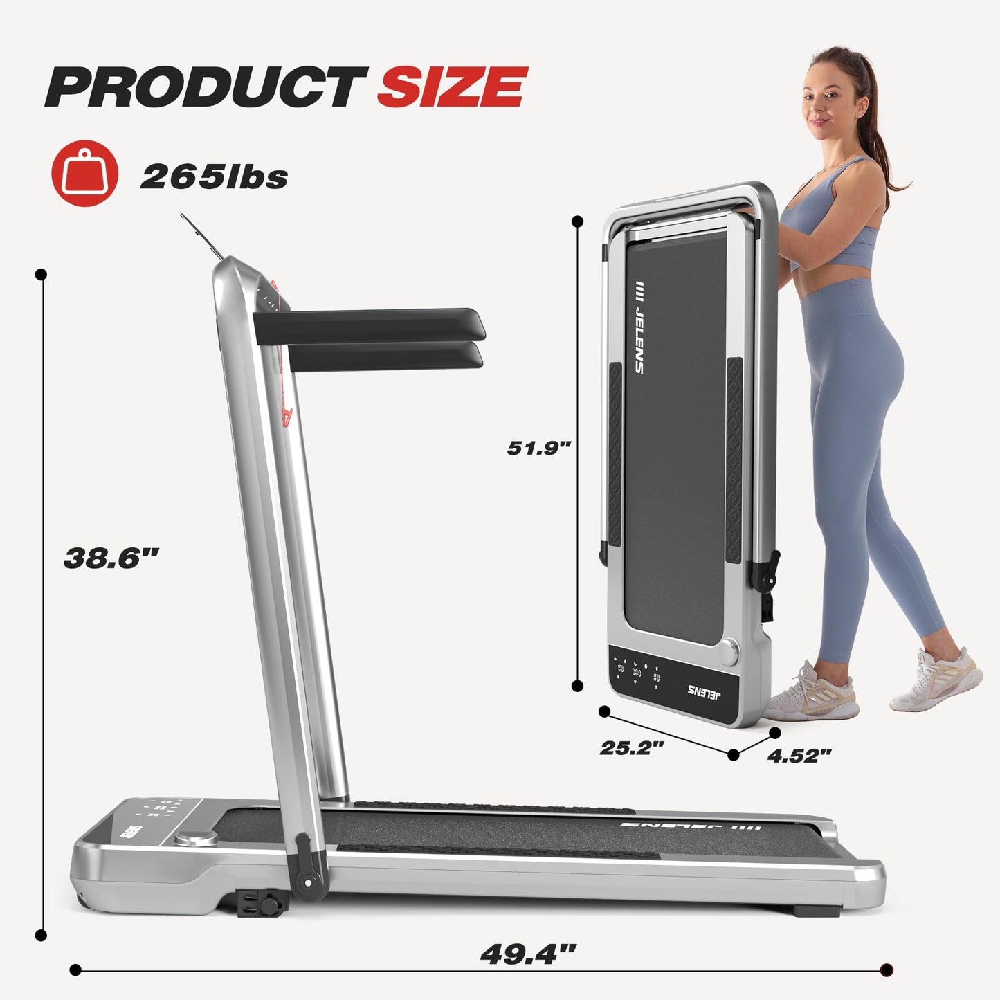 2 in 1 Treadmill Under Desk Walking Pad 2.5HP Home Folding Treadmills with Incline and Gesture Sensing Control, Walking Pad for Office with Led Display (Silver)