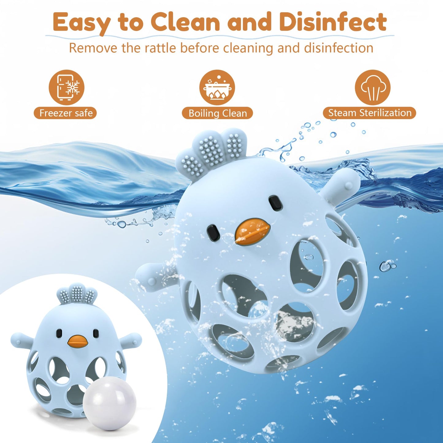 MCGMITT Baby Teething Toys for 3-6 Months, Easy Grasp Silicone Baby Rattles 0-6-12 Months, BPA-Free Food Grade Montessori Sensory Toys, Soft Newborn Infant Teether for Teething Relief