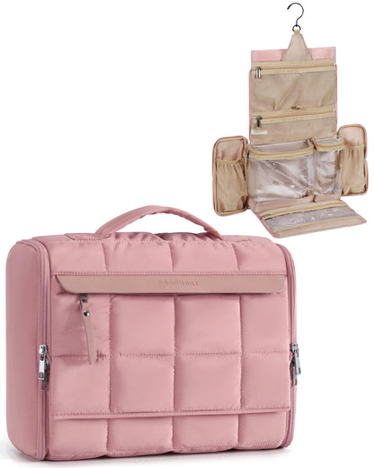 BAGSMART Travel Toiletry Bag, Extra Large Full-open Hanging Toiletry Bag for Women, Puffy Cosmetic Makeup Bag Organizer with Handle for Accessories, Essentials, Toiletries (Dark Pink)
