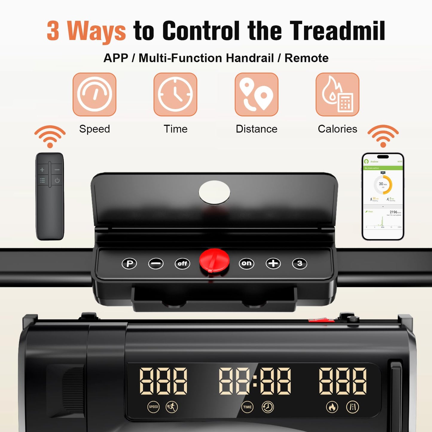 HONRISE Smart Walking Pad Treadmills for Home, Quiet Treadmill with Incline, Under Desk Foldable Treadmill, 320lbs Weight Capacity, Walking or Running for Home Office (Black/Orange)