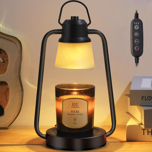 MAOYUE Candle Warmer Lamp Dimmable Timer, Electric Wax Warmer Lamp for Jar Candles, Vintage Candle Lamp Warmer with 2 Bulbs, House Warming Gifts New Home Decor, Birthday Gifts for Women Mom Black