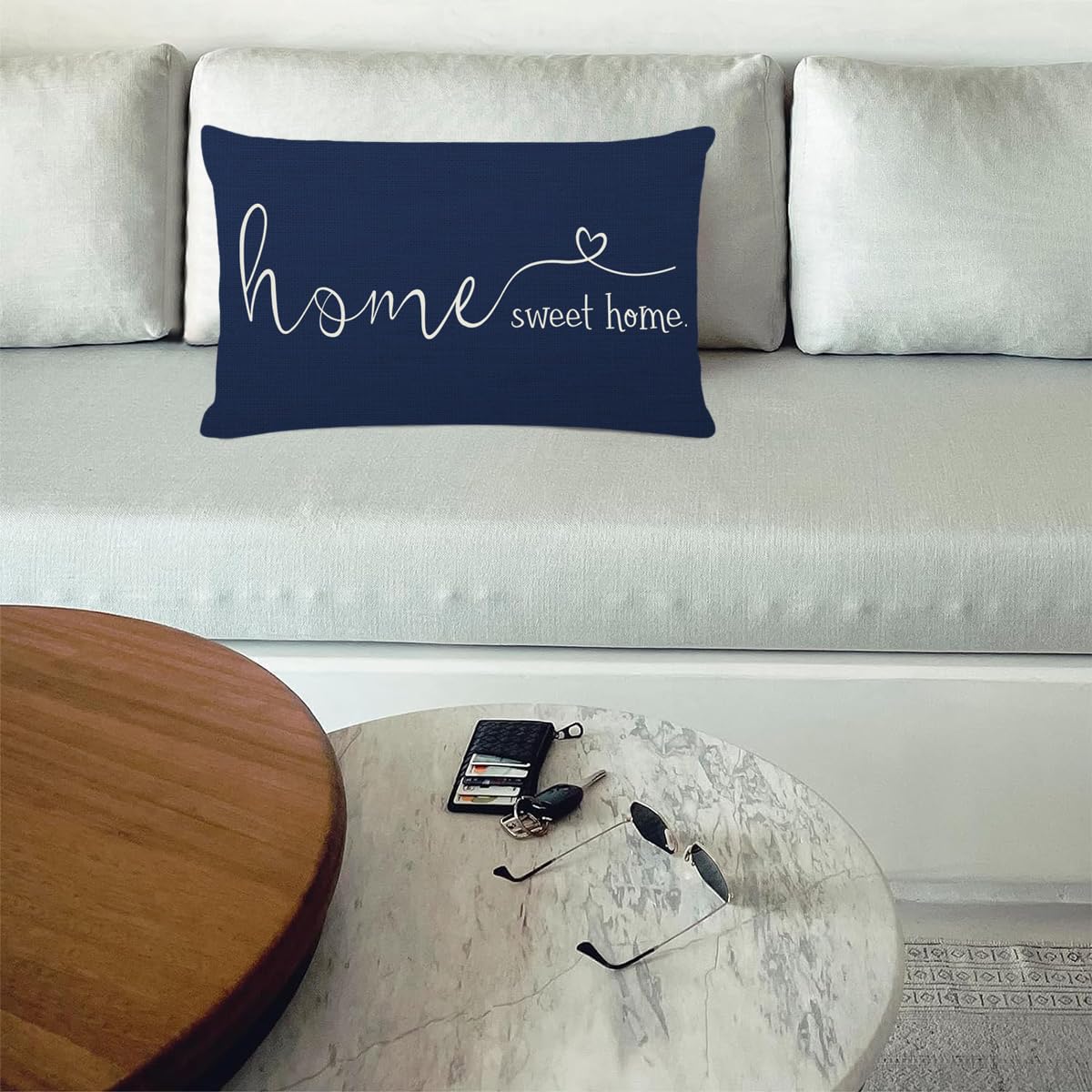 MFGNEH Home Sweet Home Quotes Farmhouse Pillow Covers 12x20 Inch,Farmhouse Decorative Lumbar Throw Pillow Case Cushion Cover,Housewarming Gift,Blue