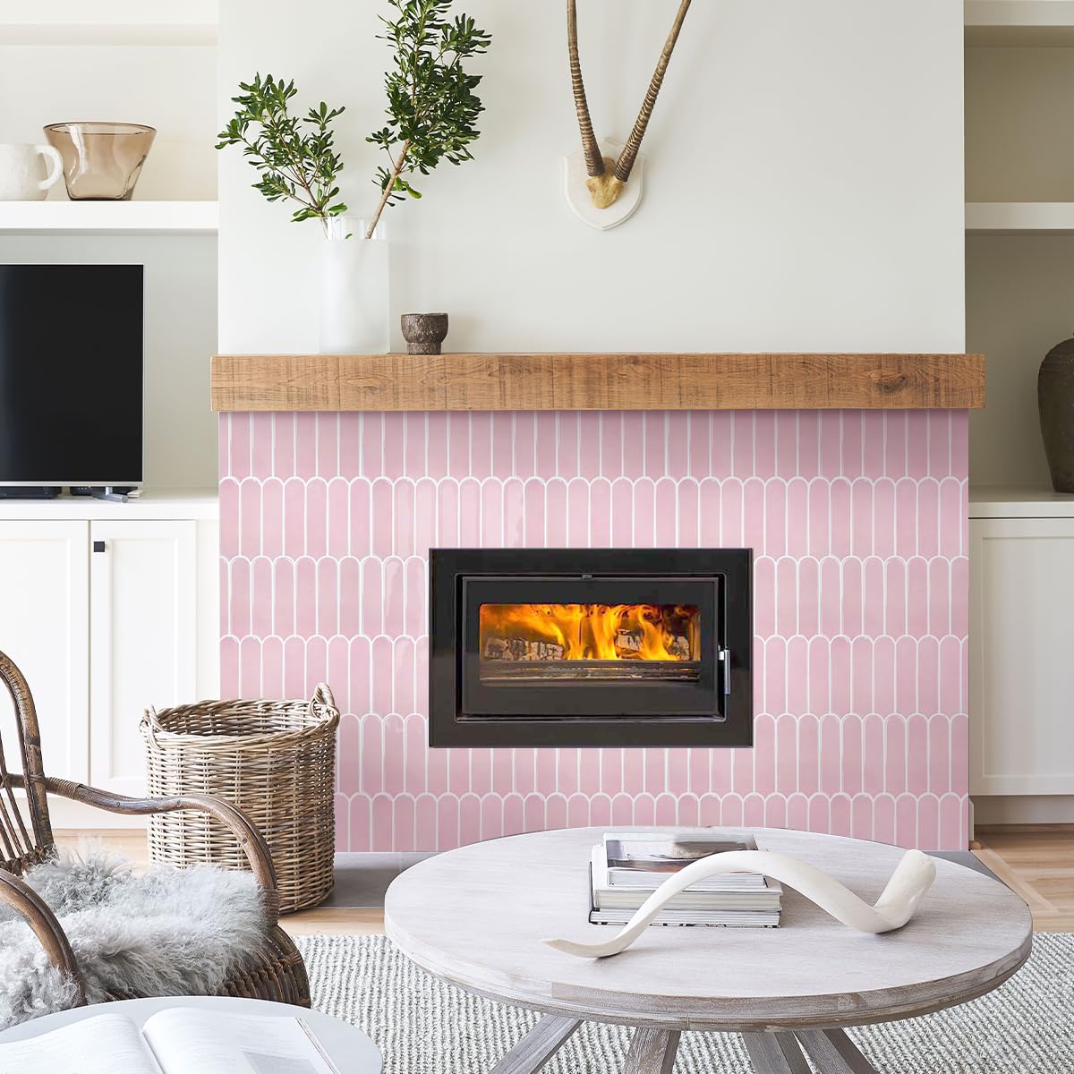 Commomy Thicker Pink Peel and Stick Backsplash - 10 pcs of 12" x 12" - 3D Adhesive Peel and Stick Tiles Backsplash for Kitchen, Bathroom, Removable, Waterproof, Vinyl Wall Tile