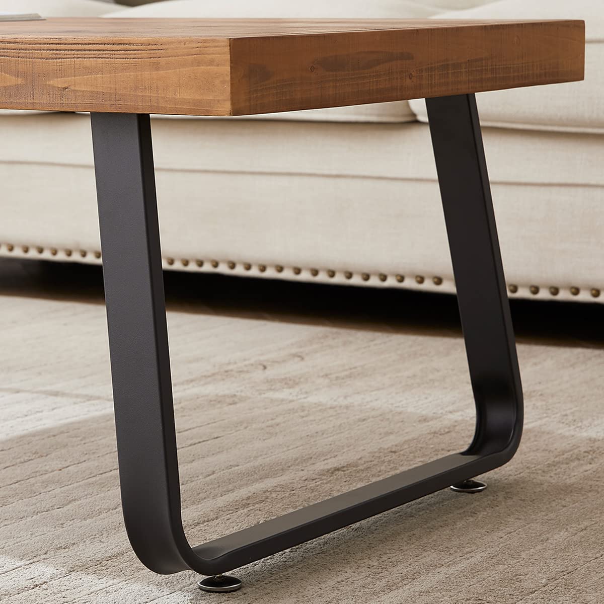 IBF Natural Wood Coffee Table, Rustic Solid Wood Center Table for Living Room, Rectangle Metal and Real Wooden Tea Table, Modern Industrial Minimalist Wooden Cocktail Tables, Rustic Brown, 47 Inch